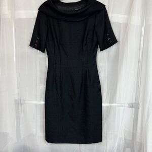 vintage isabella demarco black formal midi dress sz 2 foldover neck workwear